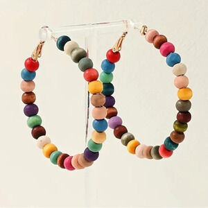 Multicolor wood globe Hoop Earrings